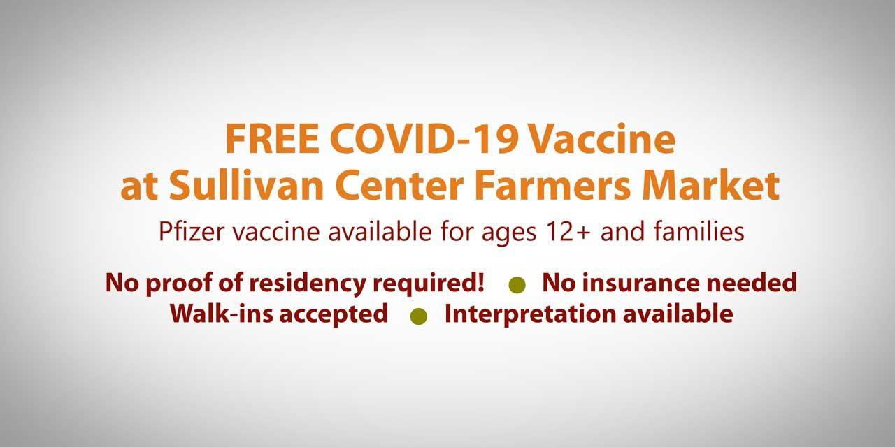 FREE COVID-19 vaccination clinic will be Wed., Aug. 25 at Sullivan Center
