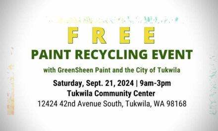 Tukwila will host free Paint Recycling Event with GreenSheen Paint on Saturday, Sept. 21