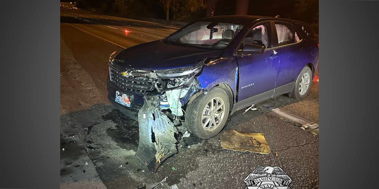 Driver crashes into safety barrier on I-5 in Tukwila work zone, no injuries reported