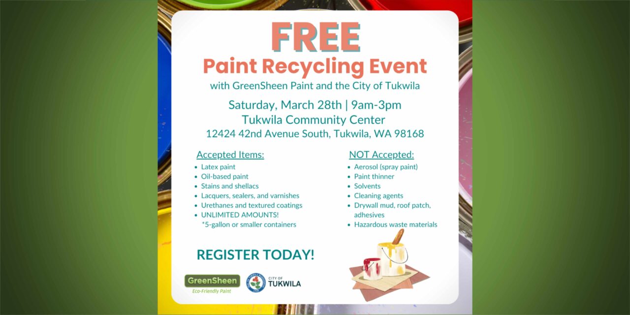 Get a jump start on spring cleaning at Free Paint Recycling event in Tukwila on Saturday, Mar. 28
