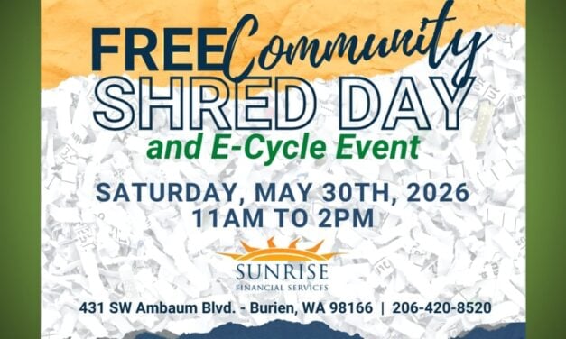 REMINDER: Free Shred Day and E-Cycle Event returning to Burien this Saturday, May 30