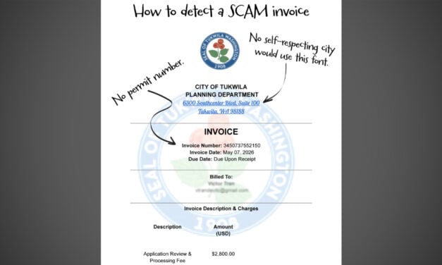 SCAM ALERT: City of Tukwila warns residents about fake permit invoice email scam