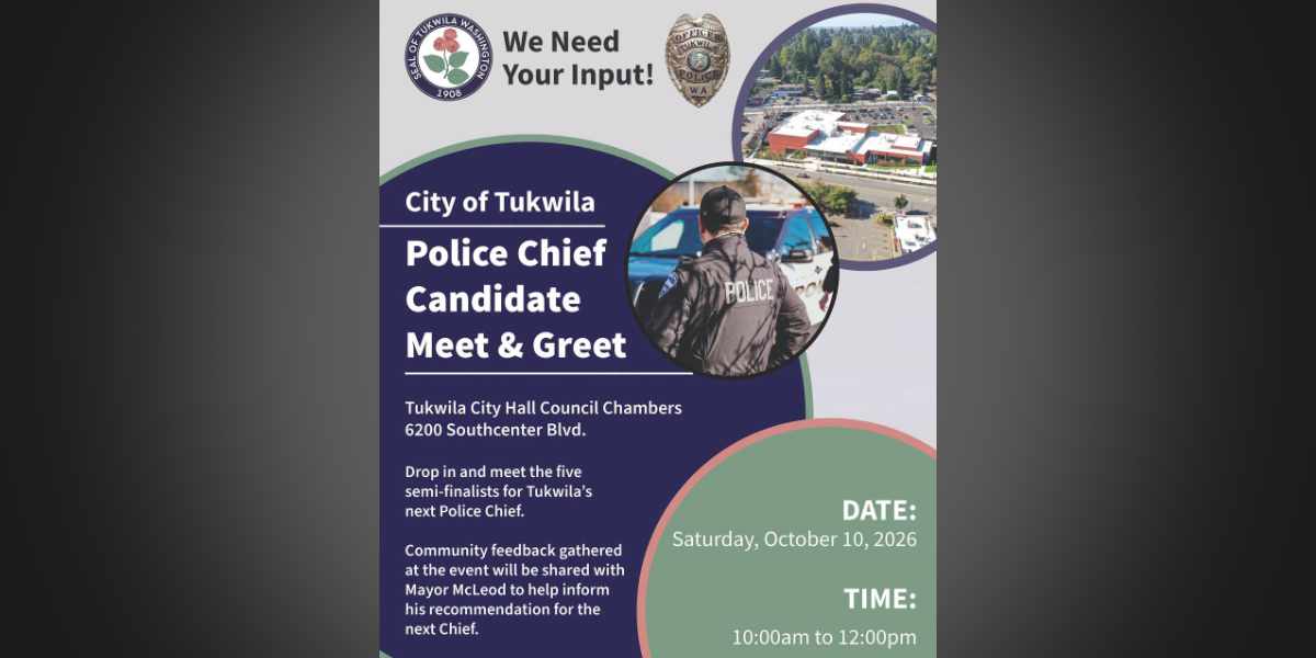 Tukwila residents invited to meet five police chief candidates on Saturday, Oct. 10